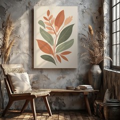 Modern Abstract Botanical Canvas Wall Art Earth Tone Leaves Minimalist Print
