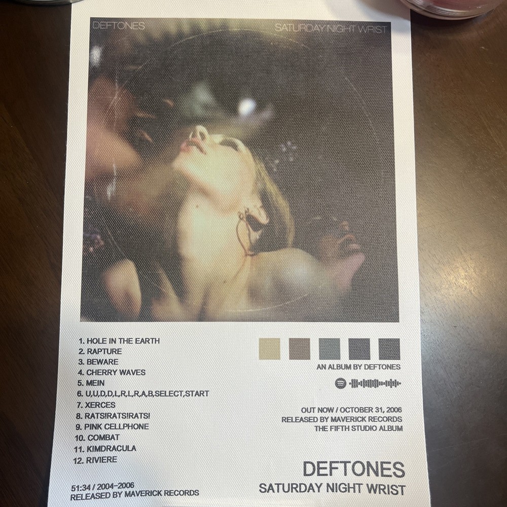 Deftones Saturday Night Wrist Album Cover 8” X 12” Canvas Vinyl Print