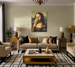 Mona Lisa Bathroom Canvas Art – Humorous Vintage Wall Decor 12x16in Poster