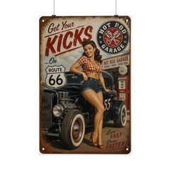Route 66 Vintage Car Poster Hot Rod Garage Wall Art Print Decor
