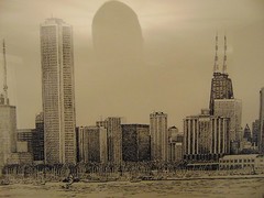 Chicago Panoramic Skyline 1982 Cityscape Black Ink Print Harrison Vintage Rare