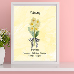 February Birth Flower Primrose Yellow Watercolor Print Decor Gift 8×10 UNFRAMED