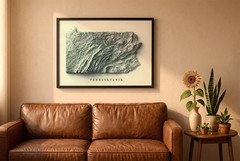 Pennsylvania Map, Pennsylvania 2D Relief Map – 2D Flat Print