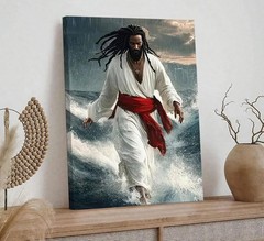 Black Jesus Walking on Water Canvas Wall Art African American Religious Inspi…