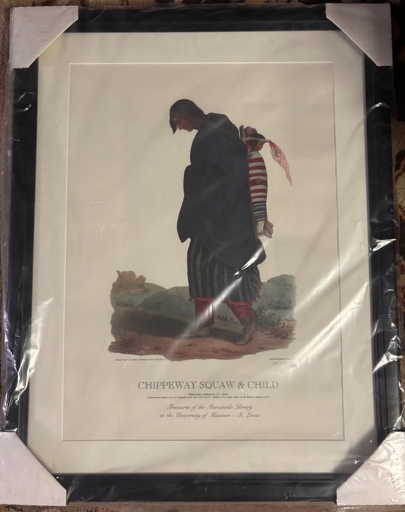 Vintage Limited Edition Chippeway Squaw & Child Framed Native American Art