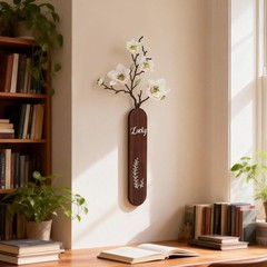1Pack Wooden Sign Hanging Wall Decoration with Artificial Magnolia Flower, De…