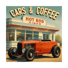 Cars & Coffee, Diner, Sunday morning cars, hot rod 32 Ford roadster, highboy