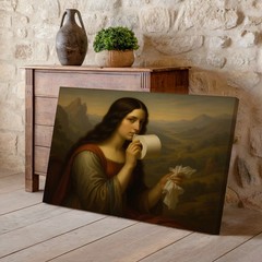 Classical Woman Holding Paper and Toilet Roll Scenic Landscape Canvas Wall Art
