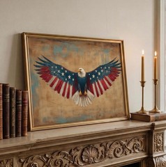 American Flag Eagle Wall Art, Patriotic Poster, 4th of July Print No Frame