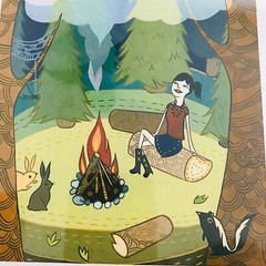 Susie Ghahremani Framed Print Girl Camping Animals Nature Green Frame 11 x 9