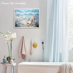 Ocean Waves Canvas Wall Art Sea Shells and Starfish Picture Coastal Beach Print