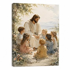 Jesus With Children Canvas Art Christian Religious Painting Sunlit Decor Gift