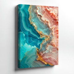 Wall Art Abstract Agate Marble Print Teal Pink Gold Foil Fluid Modern Decor