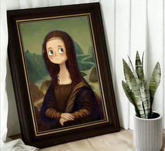 Cartoon Mona Lisa Parody Wall Art, Humor Modern Classical Aesthetics Poster, Unf