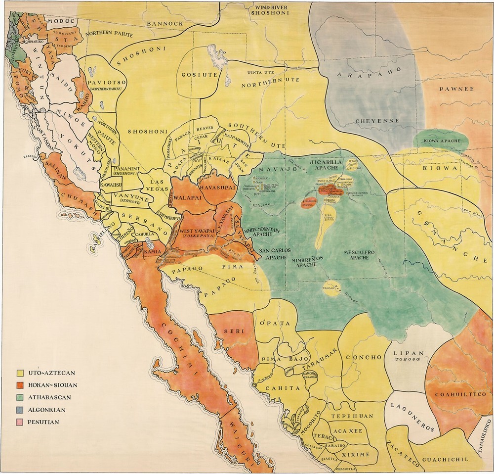 1950 Map US & Mexico Indigenous Language Groups Native American Poster Print