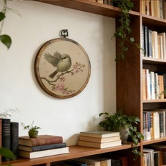 Vintage Spring Floral Bird Round Framed Wall Art, Rustic Cherry Blossom Tree …