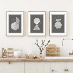 3pcs Golden & Grey Abstract Geometric Wall Art Poster Prints, Boho Wall Decor