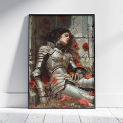 Female Knight Art Nouveau Poster Gothic Warrior Wall Art Poppies Fantasy Decor