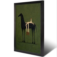 Vintage Abstract Horse Canvas Art Olive Green Textured Wall Decor