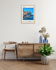 Natural Oak Wood Framed Cinque Terre Wall Art Print 12x16in Italian Seascape Dec