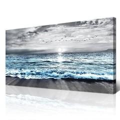 Large Canvas Wall Art For Living Room & Bedroom Decor – Black & White Blue Se…