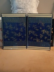 2pc Wallart 12×18 in Front Load Framed Japanese Bamboo silk & Greek Key Fabric