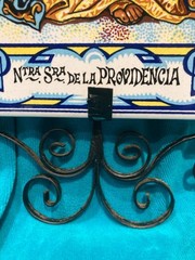 Virgen de la Providencia 1980’s ceramic & cast iron wall plaque -Puerto Rico Art