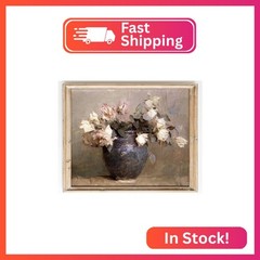 Kizbok Vintage Floral Wall Art, Vintage Wall Decor Retro Rustic Pink Rose Canvas