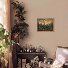 Framed Vintage Forest Moon Canvas Art – Nature-Inspired 12×16 Wall Decor