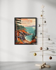 Acadia National Park Poster Art Print Retro Mountain Lake Wall Art Vintage De…