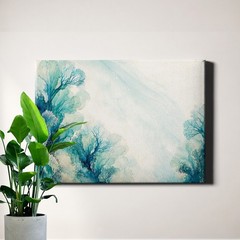 Abstract coastal botanical alcohol ink teal Canvas Art fluid shoreline