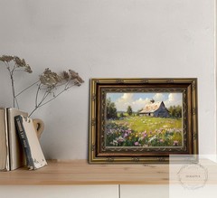 Vintage Gold Framed Landscape Rustic Wall Art Farmhouse Cottage Rural View Pictu