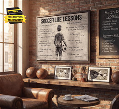 Black Framed Boy Soccer Canvas Wall Art Kid Soccer Life Lessons Wall Decor Pictu