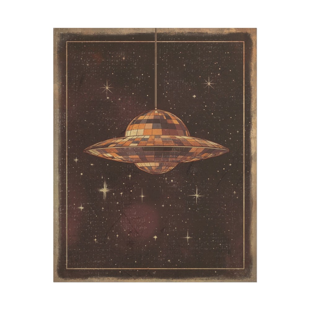 UFO DISCO BALL Wall Art, Retro Sci-fi Star Poster, Alien Celestial Space Decor