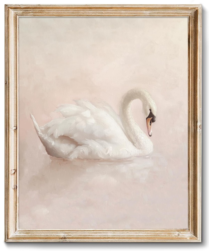 Vintage Swan Canvas Wall Art – Swan Vintage Art Prints for Wall Decor, Elegan…