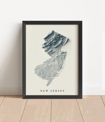 New Jersey Map, New Jersey 2D Relief Map, New Jersey Vintage Map – 2D Flat Print