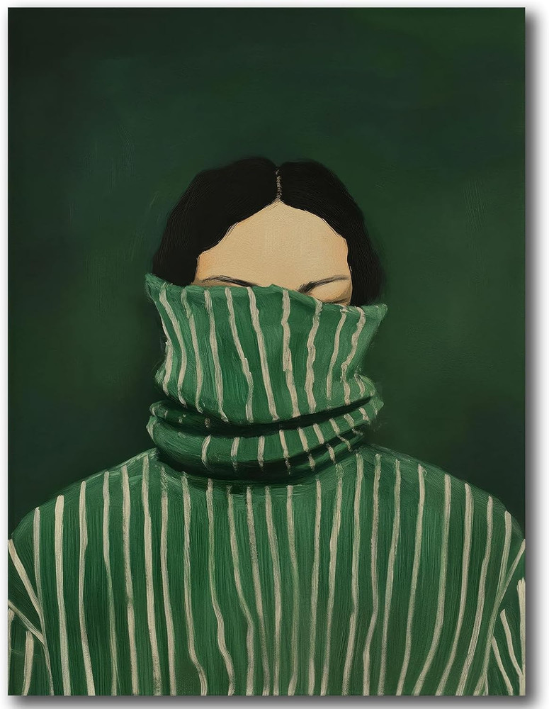 Framed Emerald Green Abstract Feminine People Wall Art Funky Minimalist Stripe W