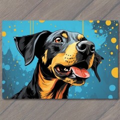 Art Print Doberman Happy Dog Retro Pop Art Smiling Splash of Colors Cute Fun