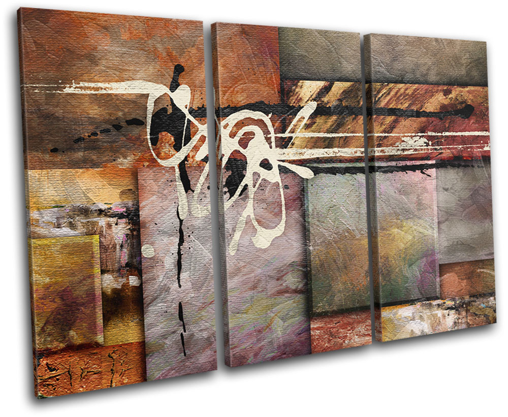 Natural Paint Art Collage Abstract TREBLE CANVAS WALL ART Picture Print