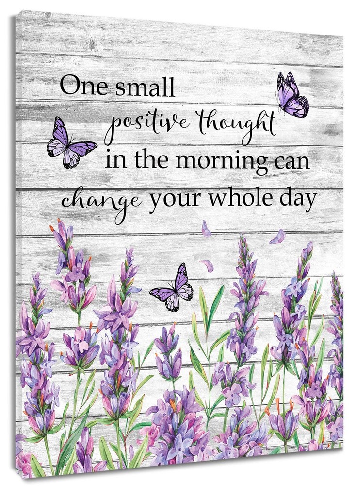 Inspirational Quotes and Purple Butterfly Canvas Wall Art Lavender Floral wit…