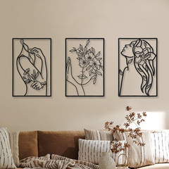 CHENGU 3 Pieces Minimalist Metal Wall Art Decor, Abstract Woman Line Art Wall De