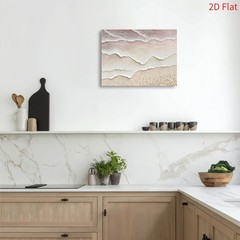 Neutral Pink Wave Texture 3D Effect Canvas, Minimal Warm Kitchen Wall Art
