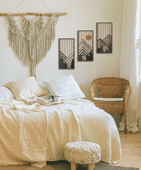 Putuo Decor Boho Mountain Wall Art Set of 3, Rustic Wooden Wall Decor, Nature-In