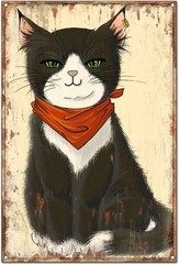 Original Vintage Cute Cat Wall Art Print Poster, Tin Metal Signs Funny Retro Cla