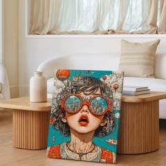 Surreal Urban Cityscape Glasses Girl Canvas Wall Art Modern Fantasy Print Home