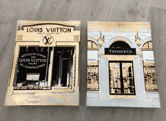 Louis Vuitton & Tiffany Gold & Black Framed Canvas Print Art Deco Storefront