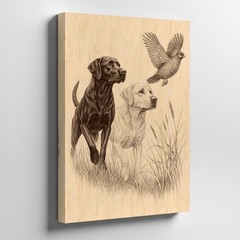 Black And Yellow Labrador Hunting Birds Wildlife Canvas Wall Art Print Home