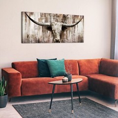 LevvArts Large Size Longhorn Cow Canvas Wall Art Western Cattle Painting Artw…