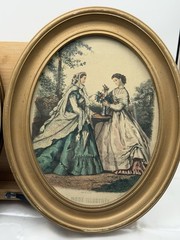 2 vintage Framed Victorian French Fashion Prints La Mode Illustree oval set