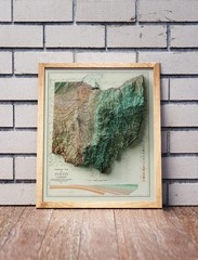 Ohio Map, Ohio 2D Relief Map, Ohio Vintage Map – 2D Flat Print